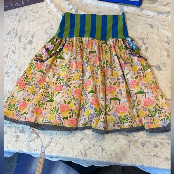 Matilda Jane Dresses & Skirts - Matilda Jane Pink Floral Skirt with Blue & Green Striped Waistband